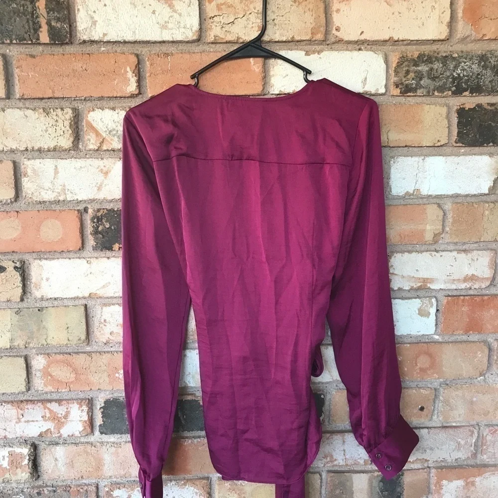 - Anthropologie Moulinette Souers Satin Burgandy Wrap Top - Picture 5 of 7